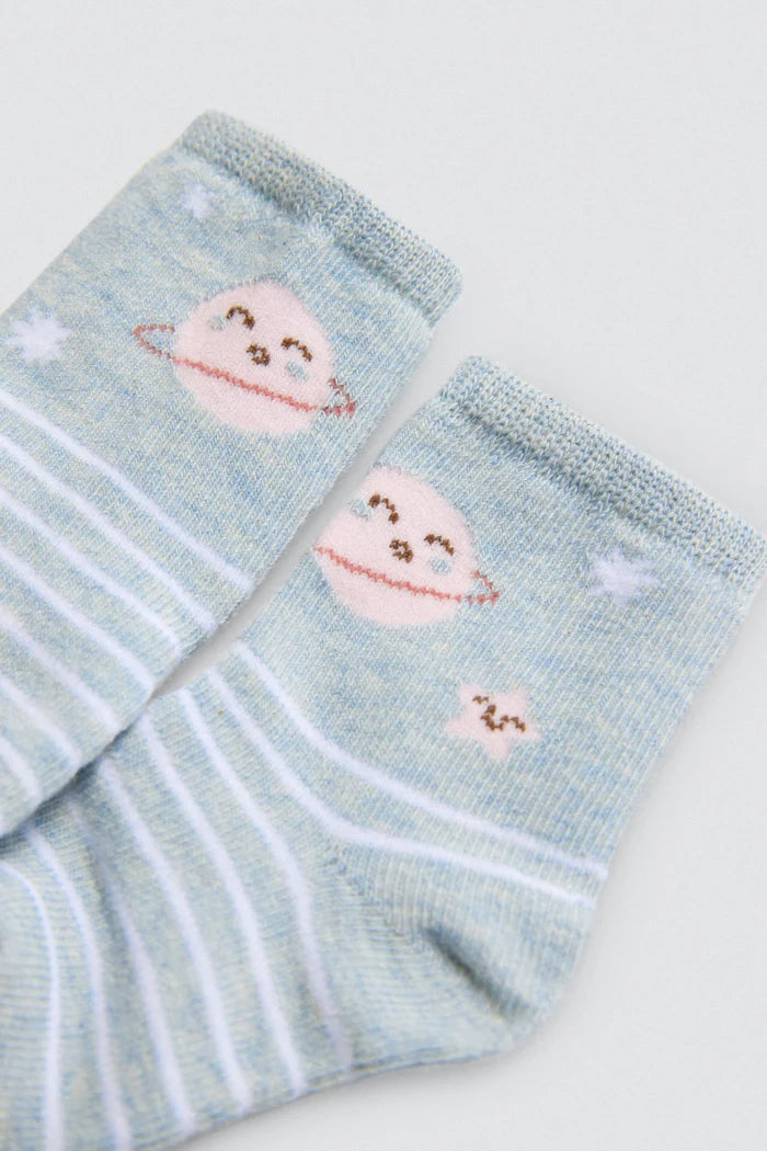 PACK-2 CALCETINES DE BEBE PUÑO ANTIPRESION BLUE PLANETS