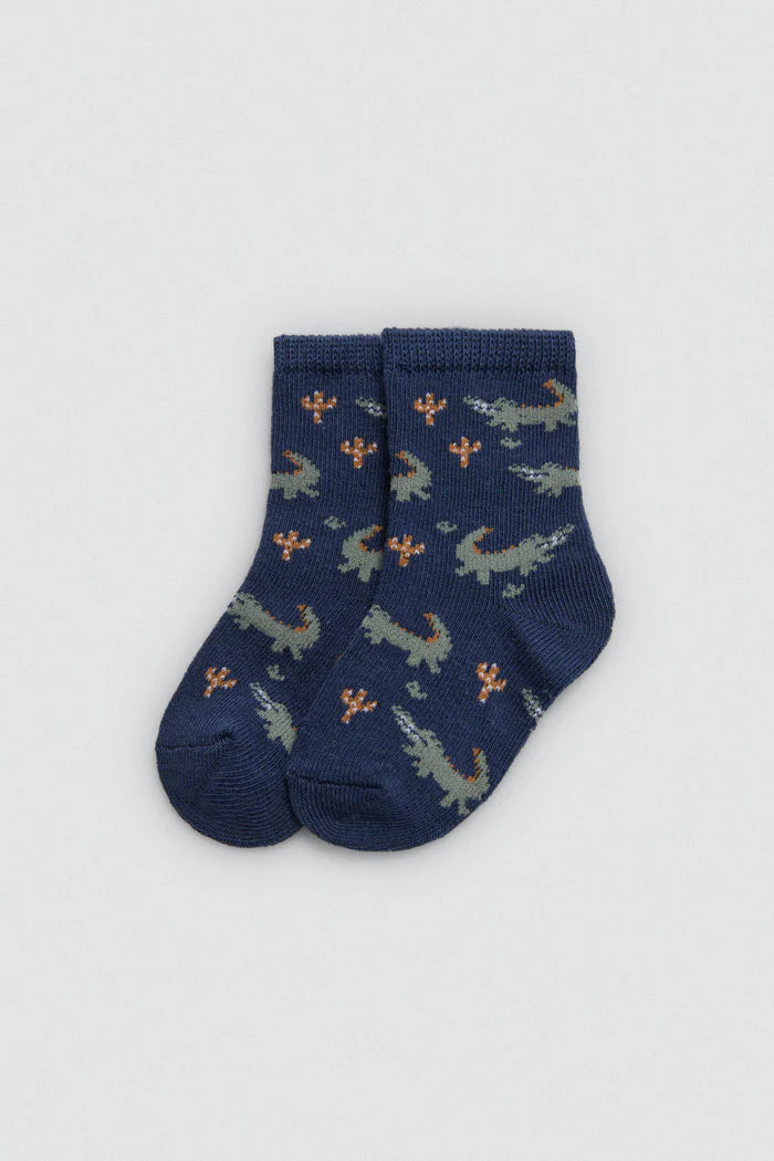 PACK-2 CALCETINES DE BEBE PUÑO ANTIPRESION COCODRILO