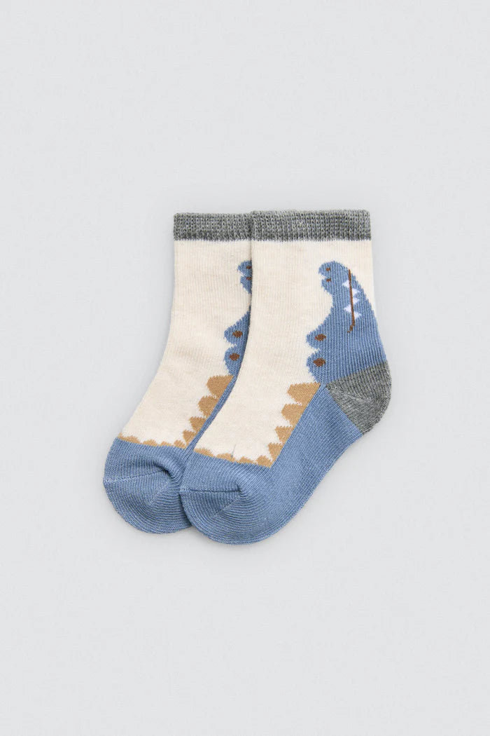 PACK-2 CALCETINES DE BEBE PUÑO ANTIPRESION COCODRILO GRIS-BEIGE