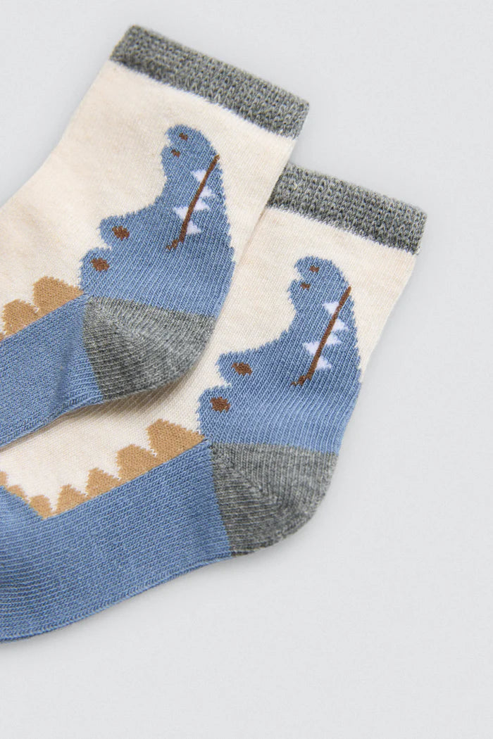 PACK-2 CALCETINES DE BEBE PUÑO ANTIPRESION COCODRILO GRIS-BEIGE