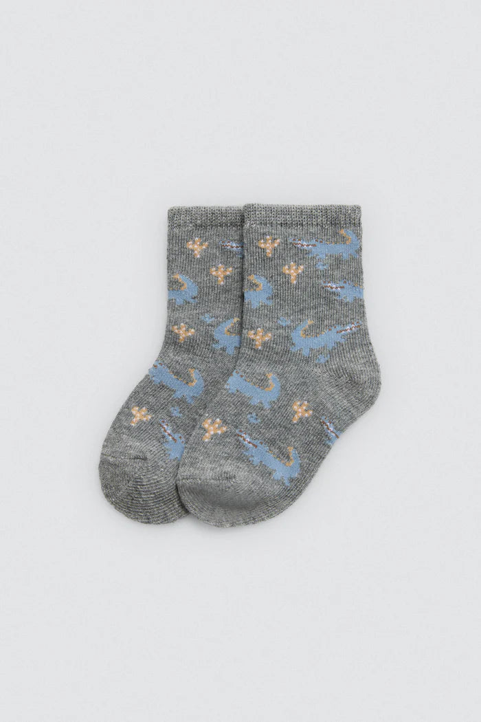 PACK-2 CALCETINES DE BEBE PUÑO ANTIPRESION COCODRILO GRIS-BEIGE