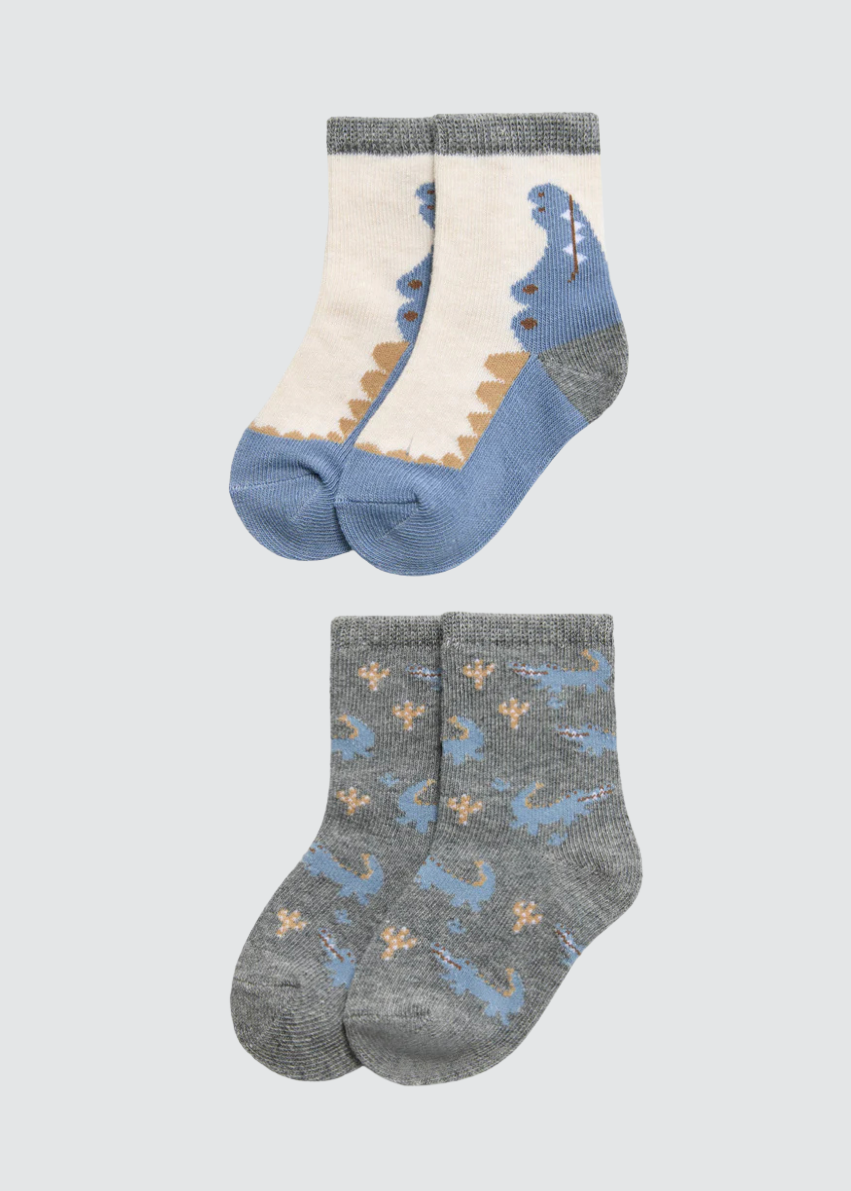 PACK-2 CALCETINES DE BEBE PUÑO ANTIPRESION COCODRILO GRIS-BEIGE