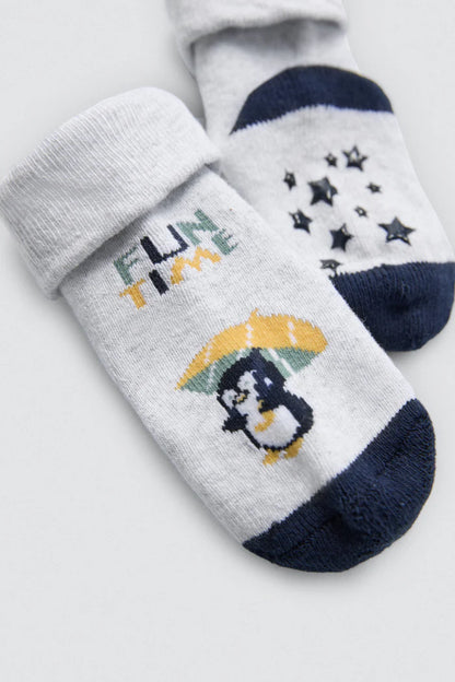 PACK-2 CALCETINES DE BEBE TERMICOS GREY PINGUINS