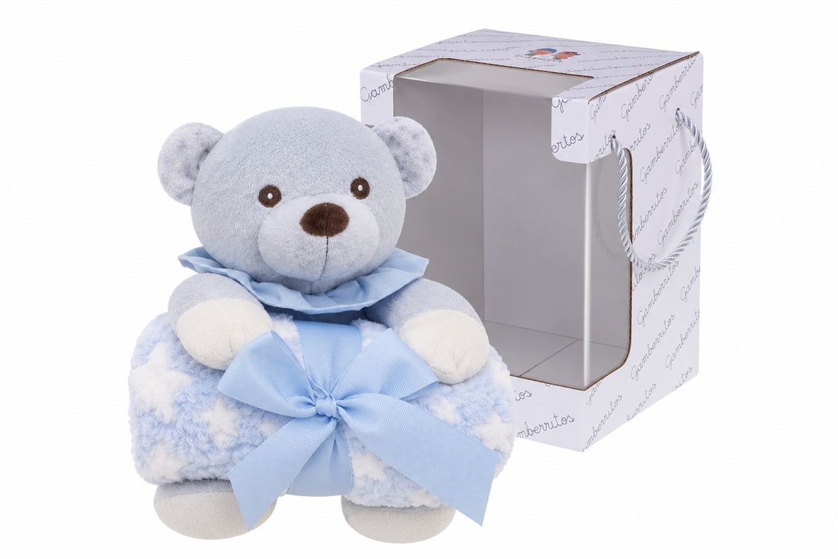 Manta bebé con peluche oso Gamberritos azul