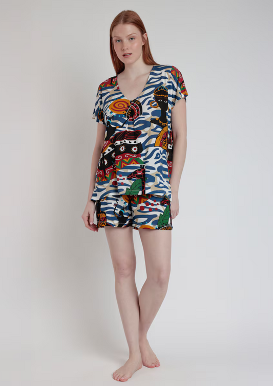 PIJAMA MANGA CORTA ESTAMPADO AFRICANO