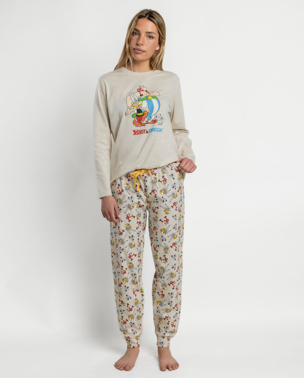 Pijama de mujer Astérix y Obélix Le Copains manga larga beige