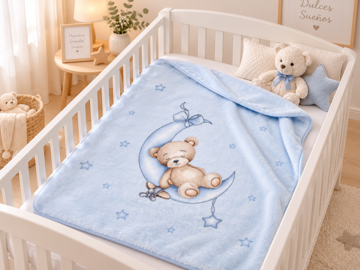 Manta bebé Interbaby Osito Luna Estrellas Azul 110x140 cm