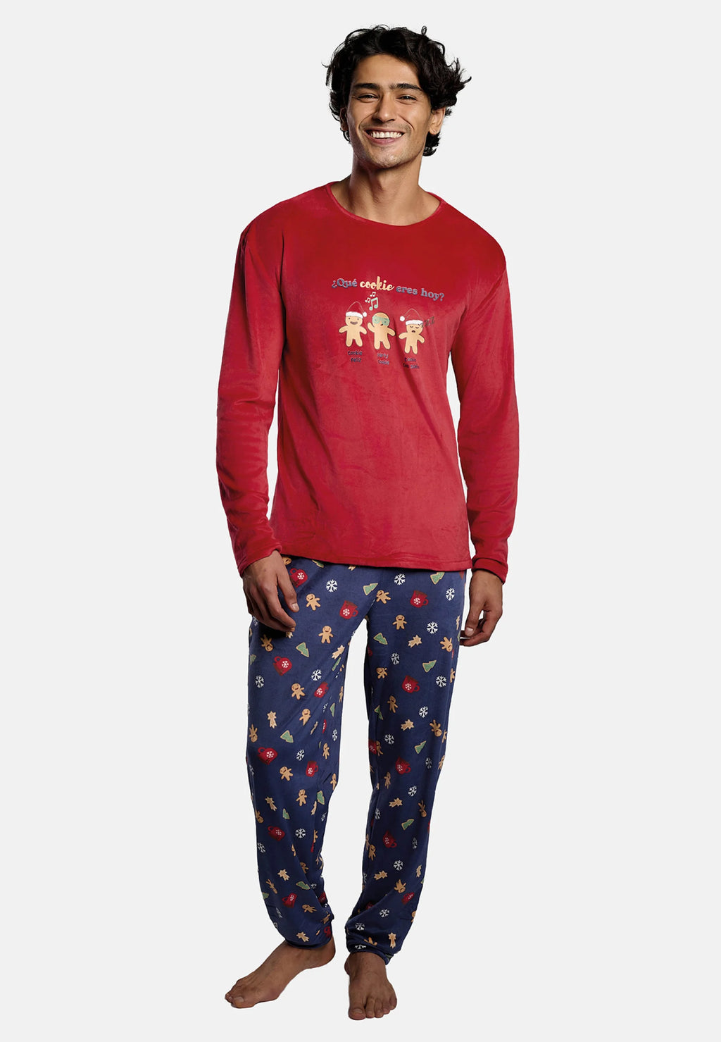 Pijama de hombre rojo “¿Qué cookie eres hoy?” con pantalón estampado