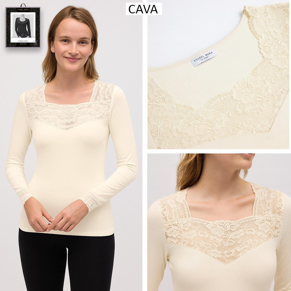 Camiseta termica encaje manga larga