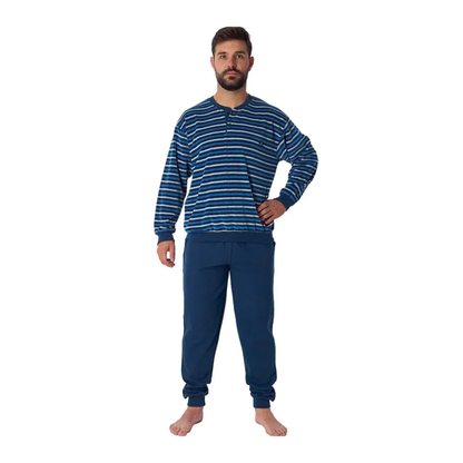 PIJAMA MANGA LARGA HOMBRE TEJIDO AFELPADO A RAYAS