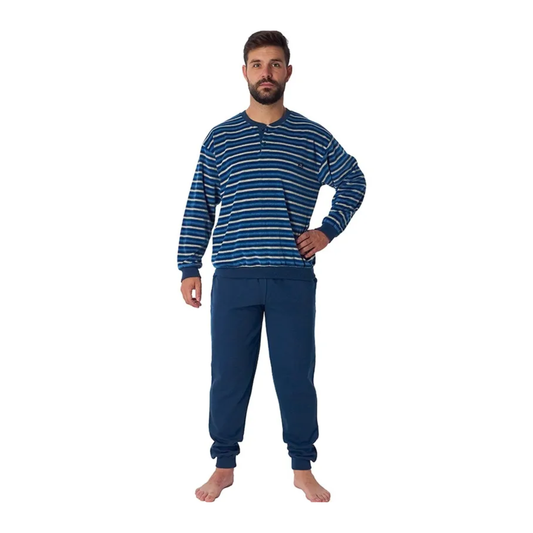 PIJAMA MANGA LARGA HOMBRE TEJIDO AFELPADO A RAYAS