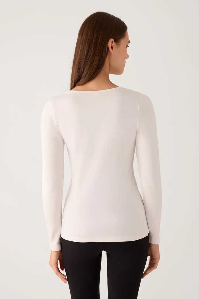 Camiseta térmica de mujer con escote en V y encaje floral