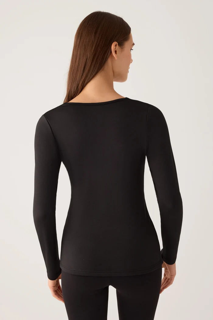 Camiseta térmica de mujer con escote en V y encaje floral