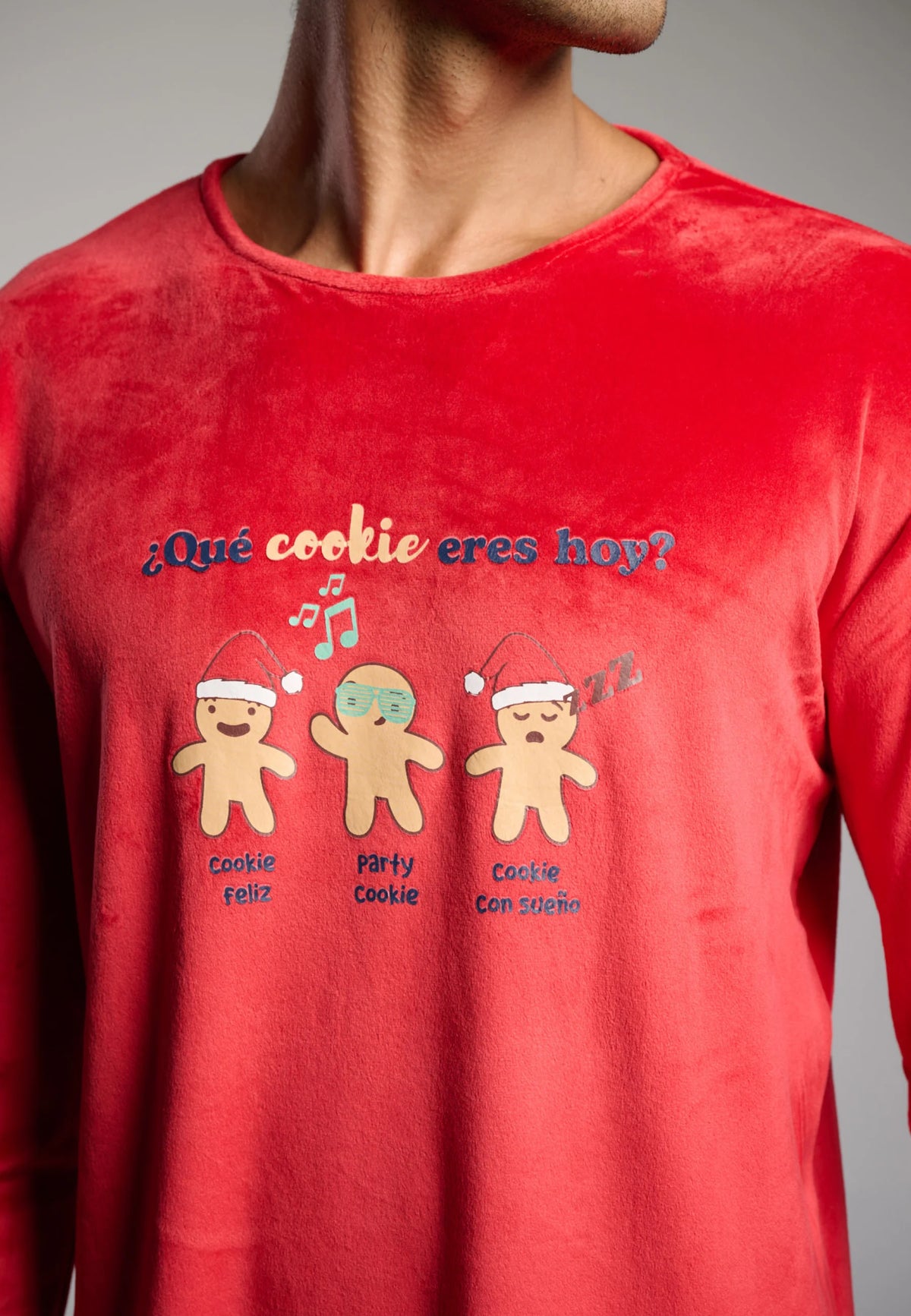 Pijama de hombre rojo “¿Qué cookie eres hoy?” con pantalón estampado