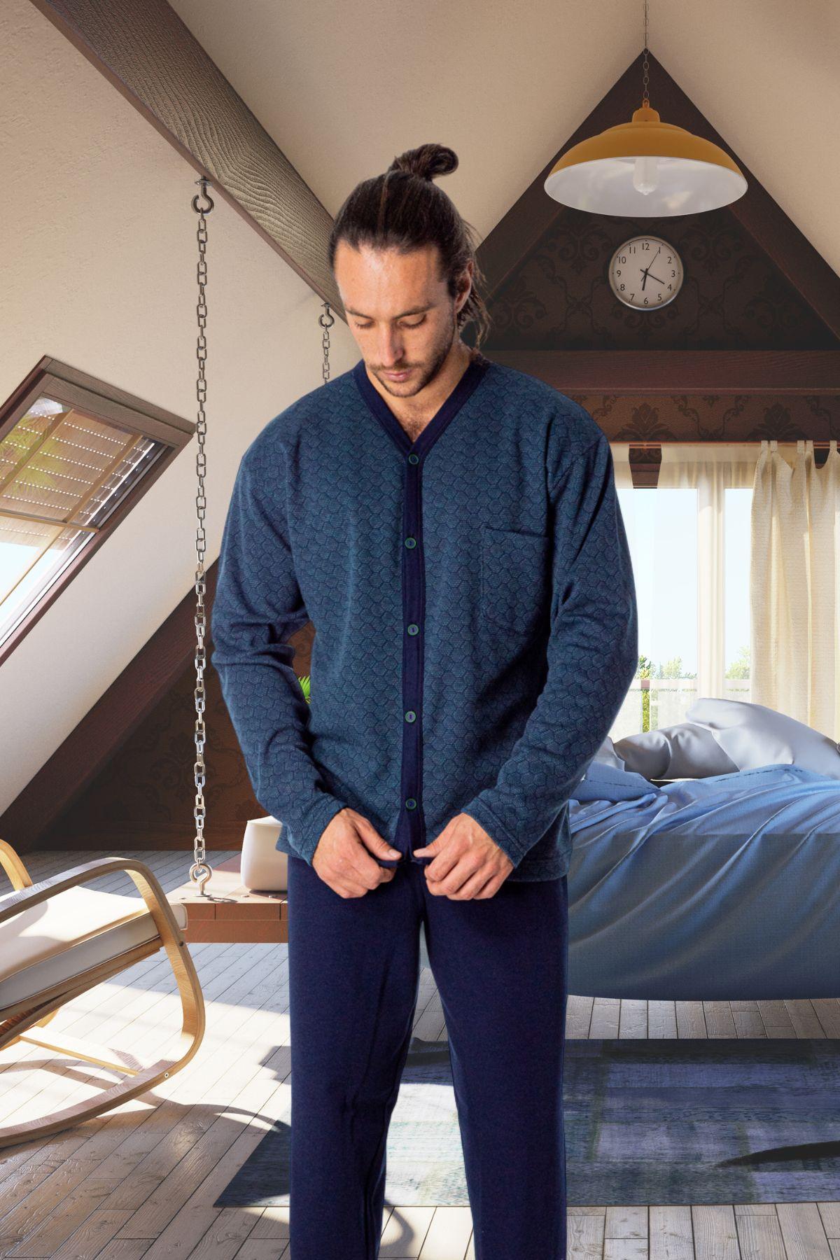 PIJAMA MANGA LARGA HOMBRE HEXAGON NAVY DESIGN