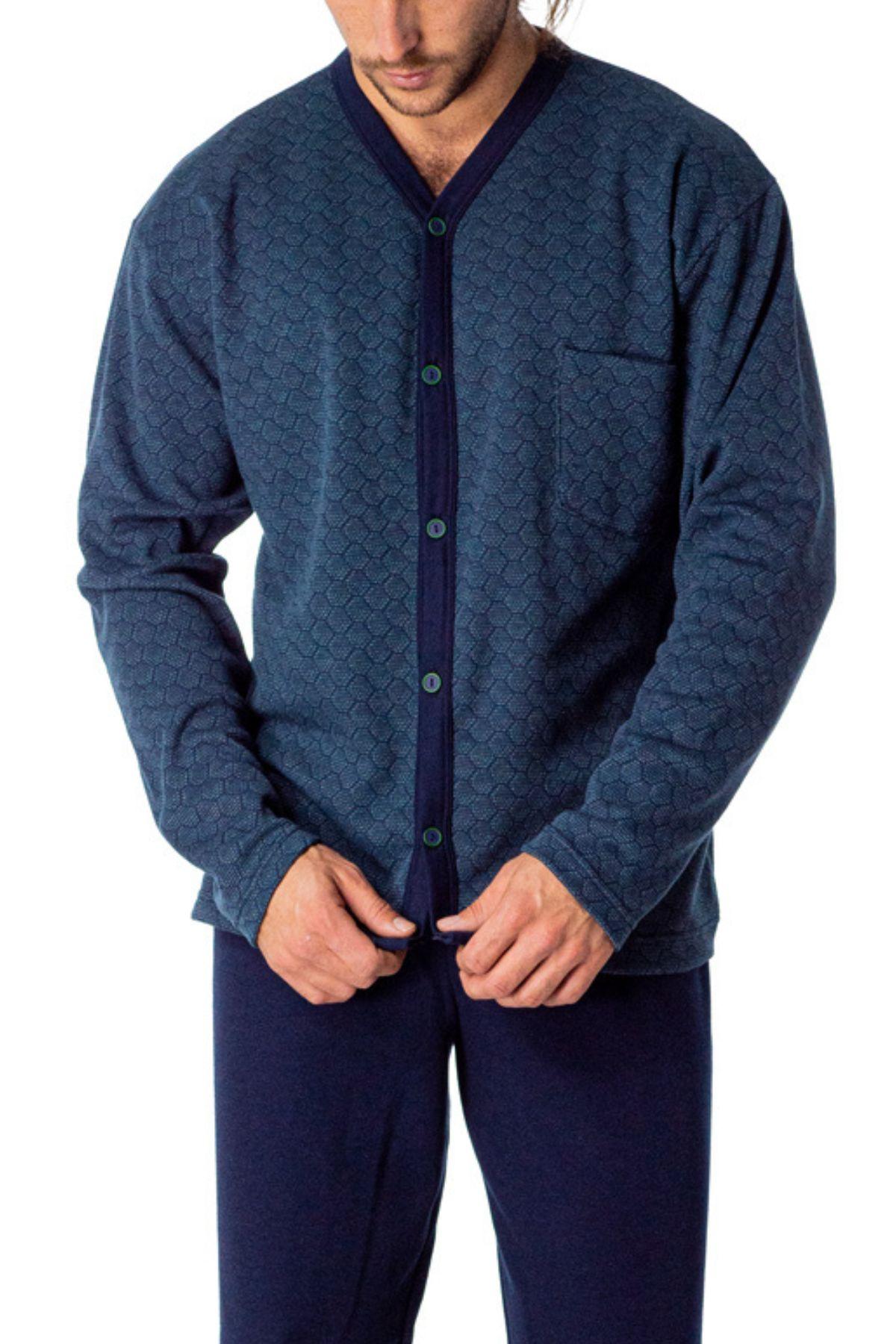 PIJAMA MANGA LARGA HOMBRE HEXAGON NAVY DESIGN