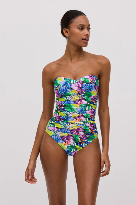 BAÑADOR REDUCTOR BANDEAU ESTAMPADO TROPICAL