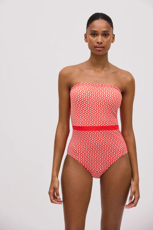 BAÑADOR BANDEAU ESTAMPADO PIQUÉ