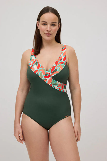 BAÑADOR MOLDEADOR MICROPIQUÉ ESTAMPADO TROPICAL