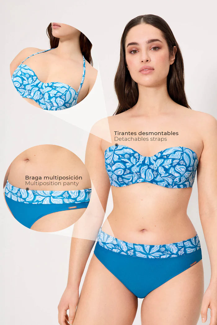 BIKINI MUJER BANDEAU BLUE FLOWERS