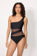 BAÑADOR MUJER NEGRO ASIMETRICO DE TUL CON BRILLO