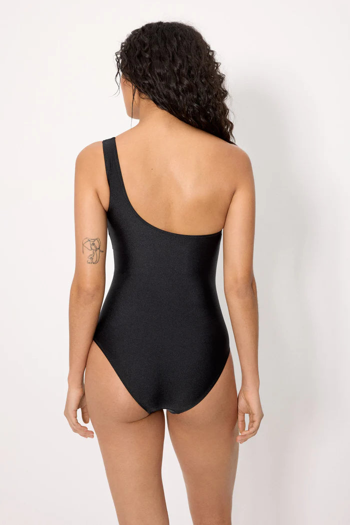 BAÑADOR MUJER NEGRO ASIMETRICO DE TUL CON BRILLO