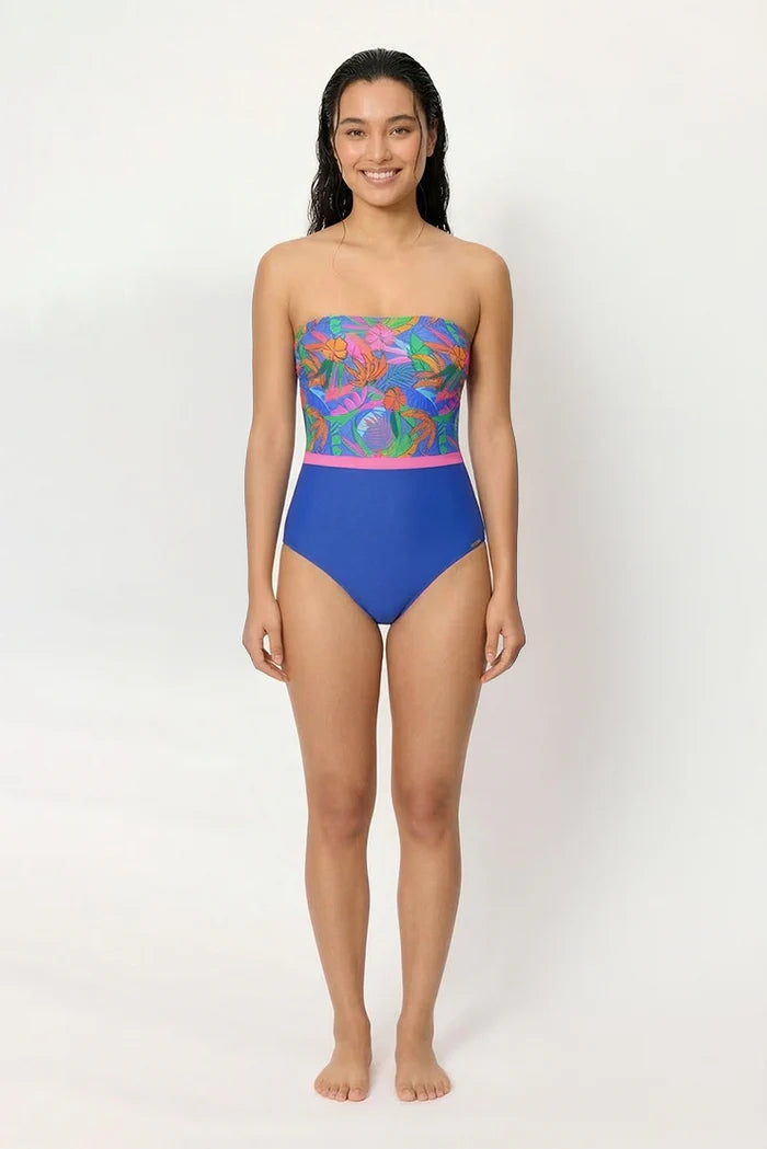 BAÑADOR MUJER REDUCTOR BANDEAU TROPICAL PRINT