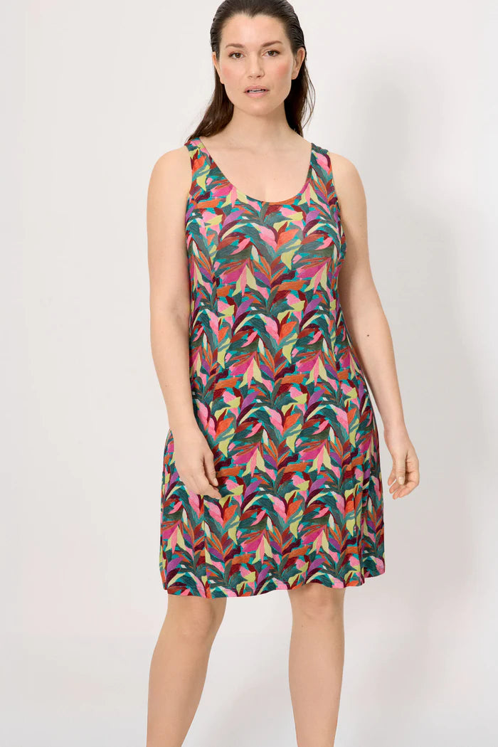 VESTIDO CORTO RECTO CON TIRANTES ESTAMPADOS