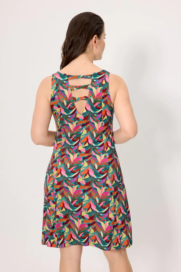 VESTIDO CORTO RECTO CON TIRANTES ESTAMPADOS