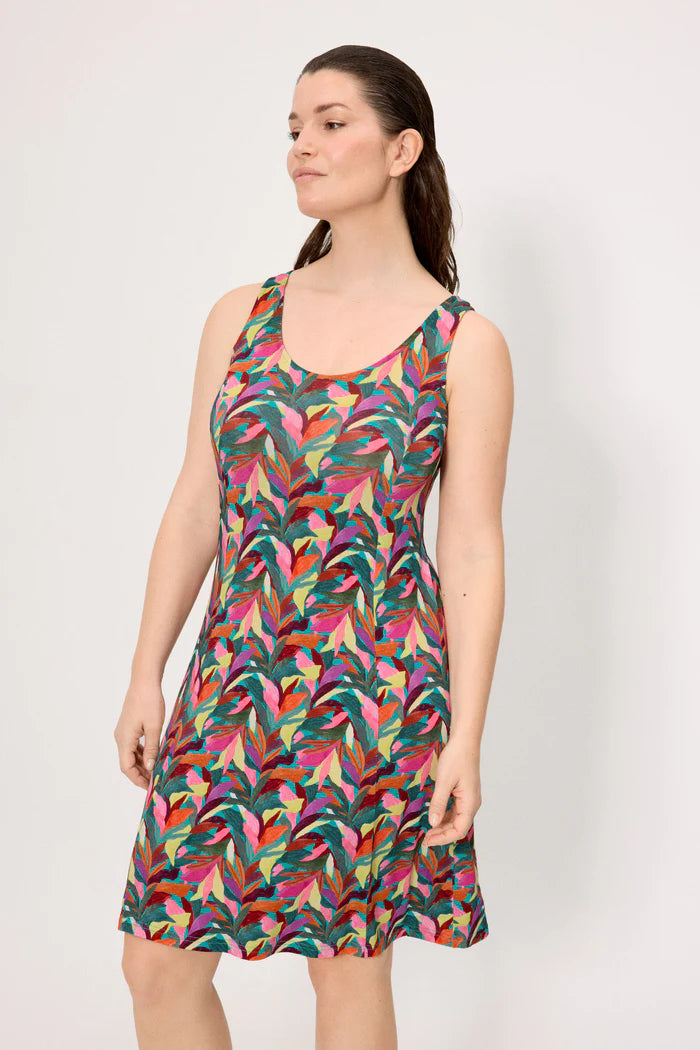VESTIDO CORTO RECTO CON TIRANTES ESTAMPADOS