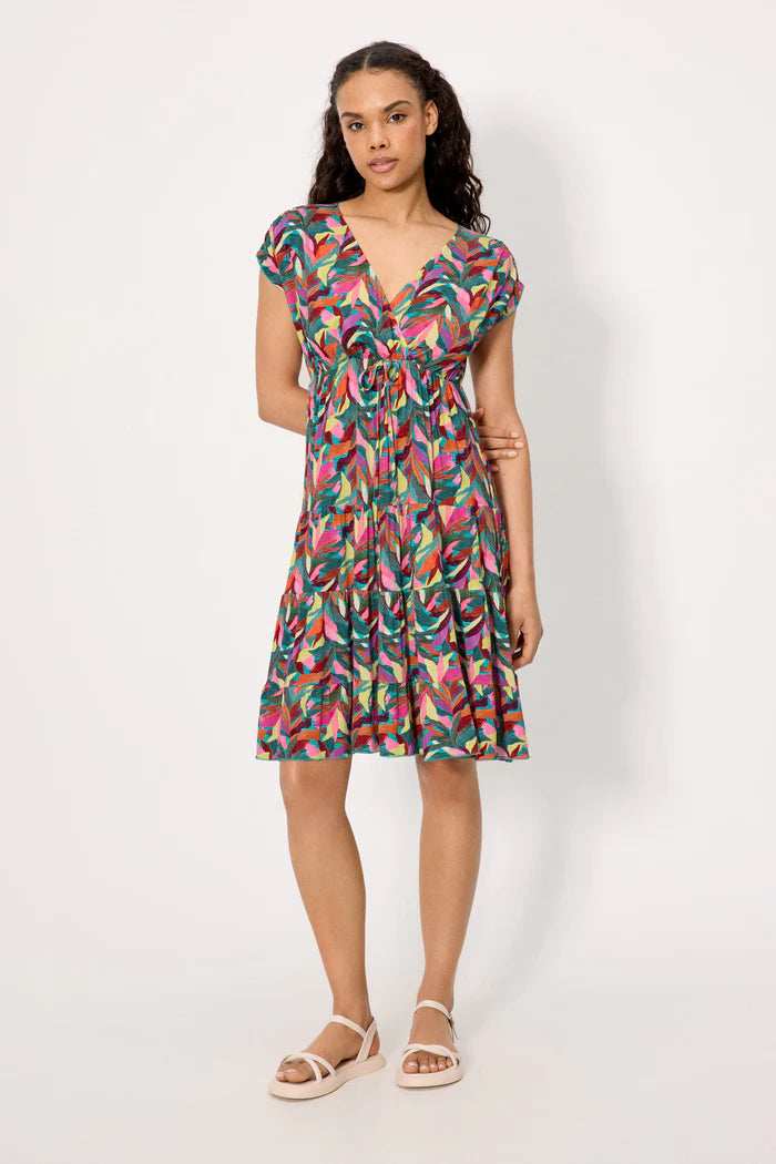 VESTIDO MANGA CORTA TRABILLAS ESTAMPADO