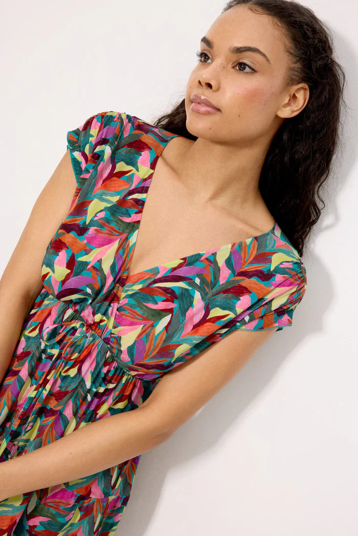 VESTIDO MANGA CORTA TRABILLAS ESTAMPADO