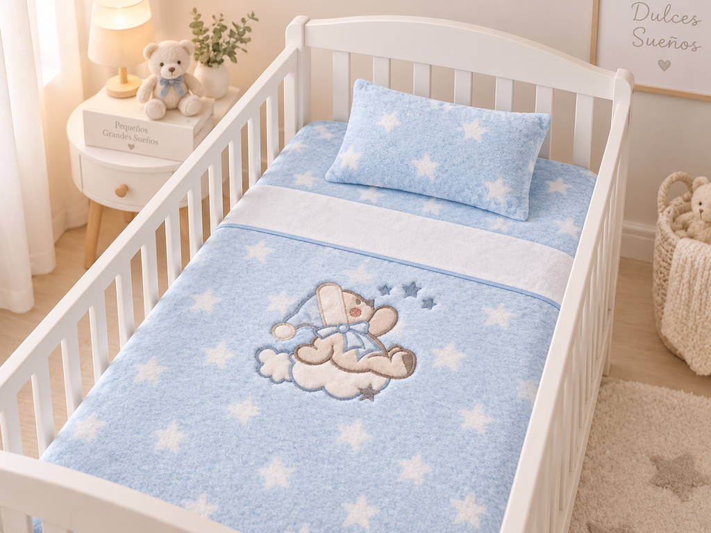 Juego de sábanas infantil Gamberritos doralina azul 60x120 cm