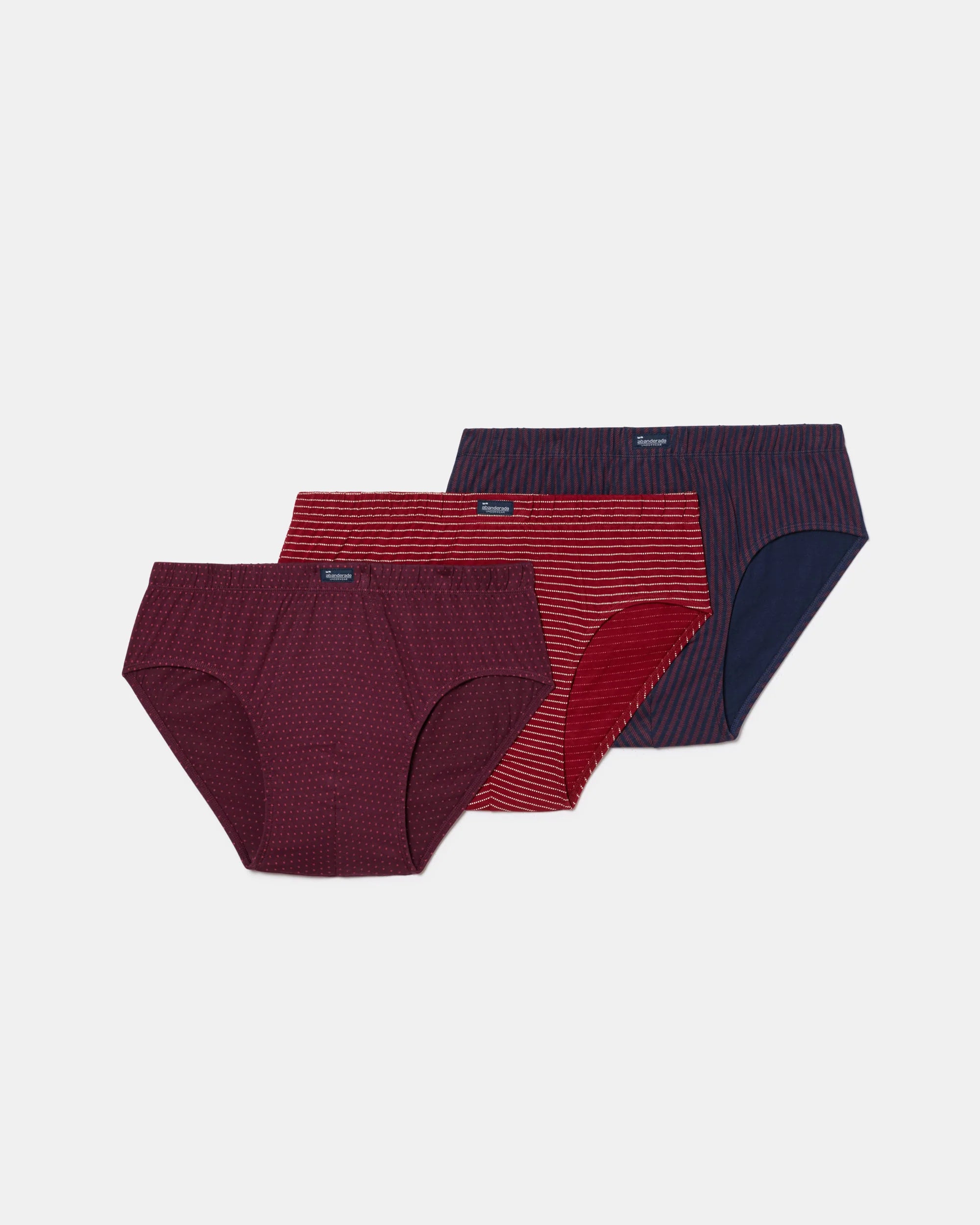 PACK-3 SLIPS SEMICORTOS ALGODON 080 MIX AZUL VINO