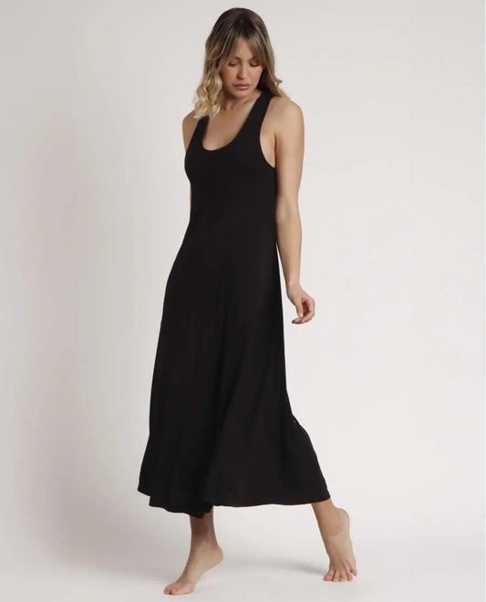 VESTIDO MIDI ANUDADO AL CUELLO BASIC BLACK