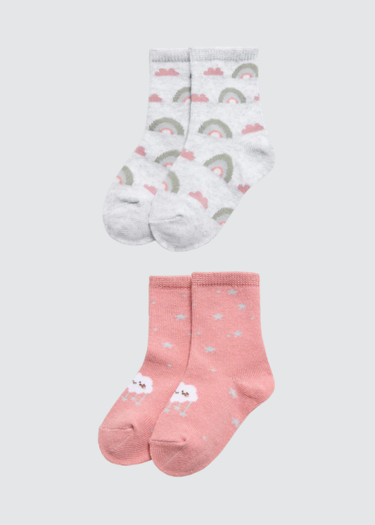 PACK-2 CALCETINES DE BEBE A MEDIA CAÑA ESTRELLAS Y ARCOIRIS
