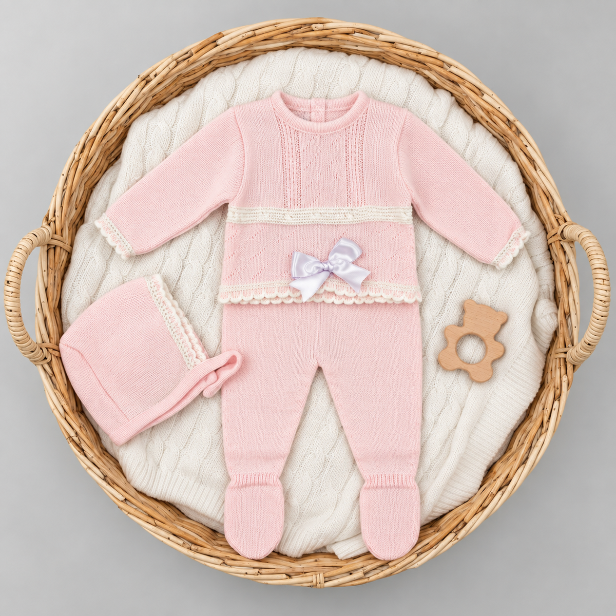 Conjunto de lana bebé La Casita de Pepito 3 piezas rosa