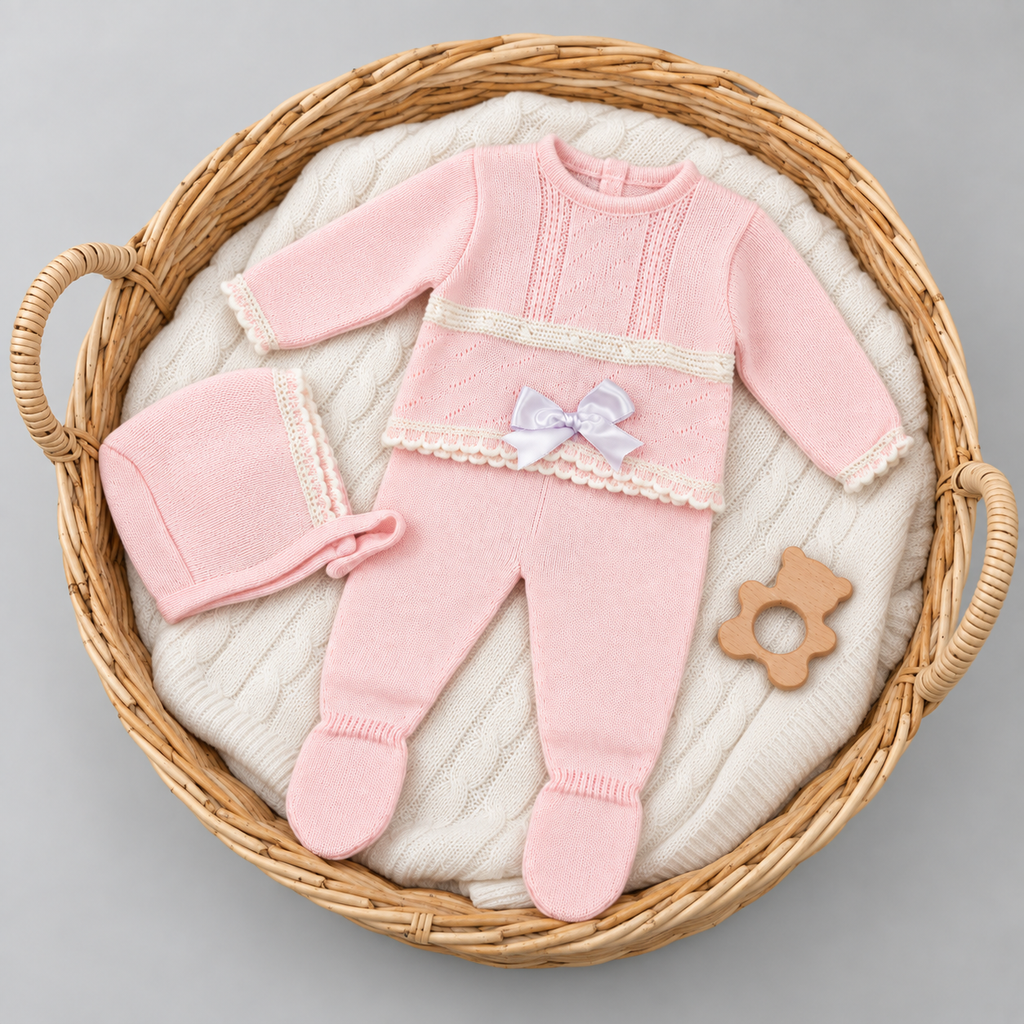 Conjunto de lana bebé La Casita de Pepito 3 piezas rosa