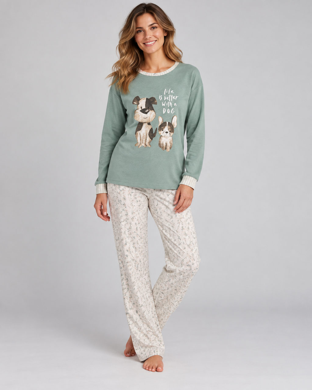 Pijama de mujer 100% algodón con perros