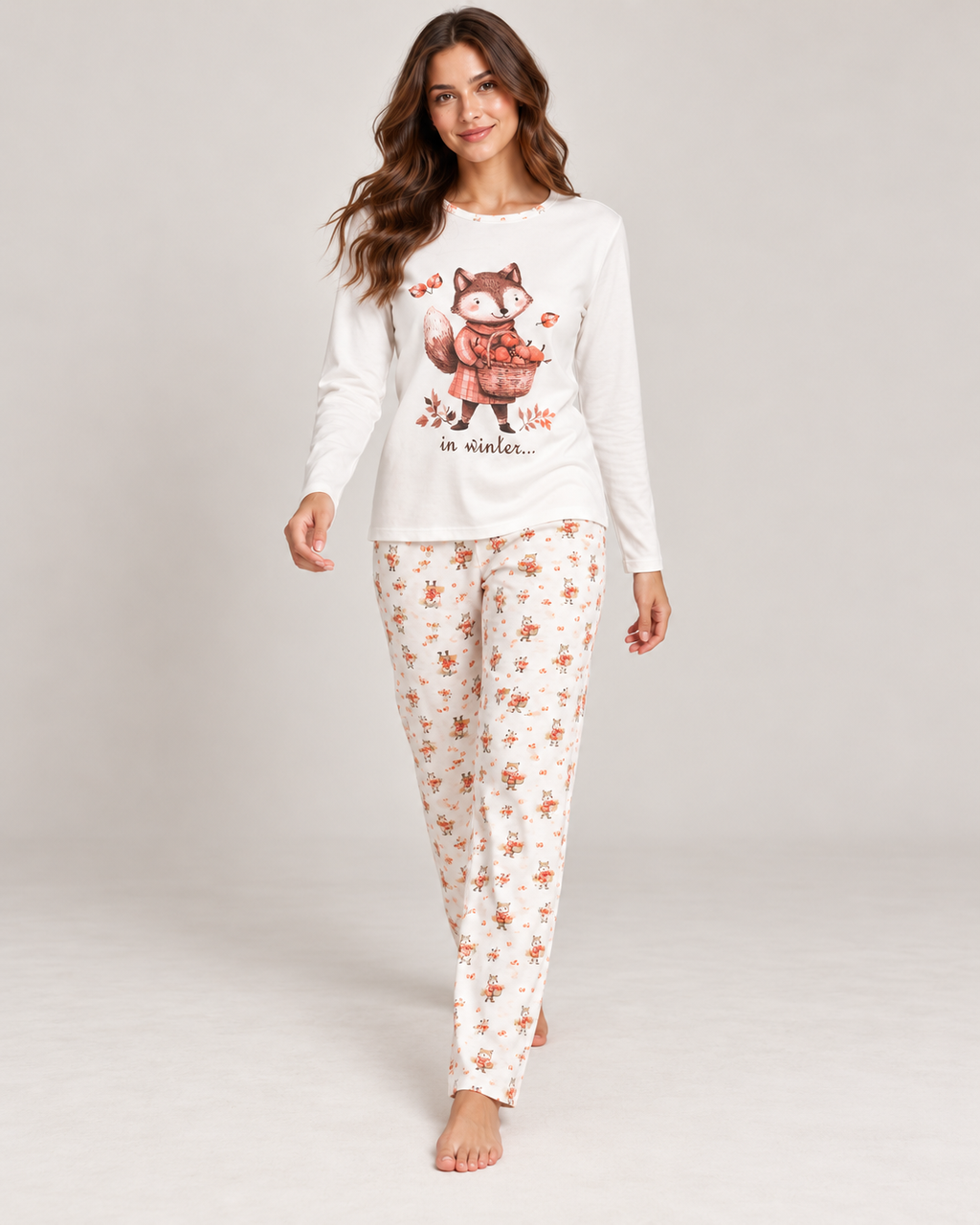 Pijama de mujer 100% algodón con estampado de zorro