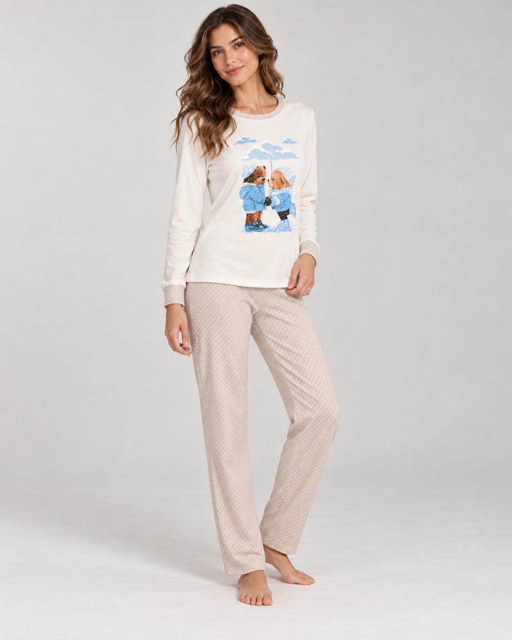 Pijama de mujer 100% algodón con estampado de perritos