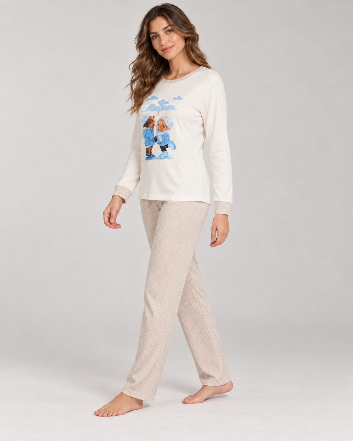 Pijama de mujer 100% algodón con estampado de perritos