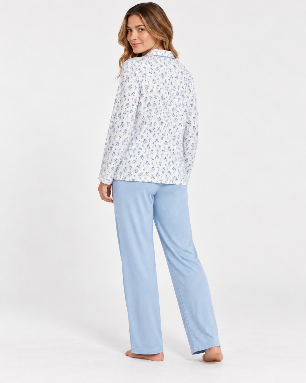 Pijama de mujer 100% algodón camisero floral azul