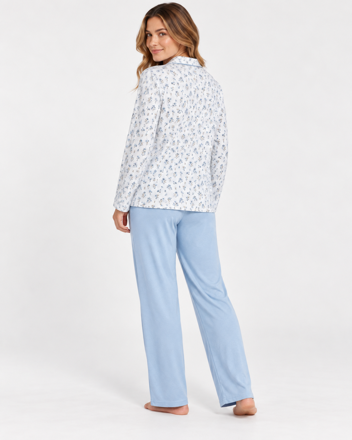 Pijama de mujer 100% algodón camisero floral azul