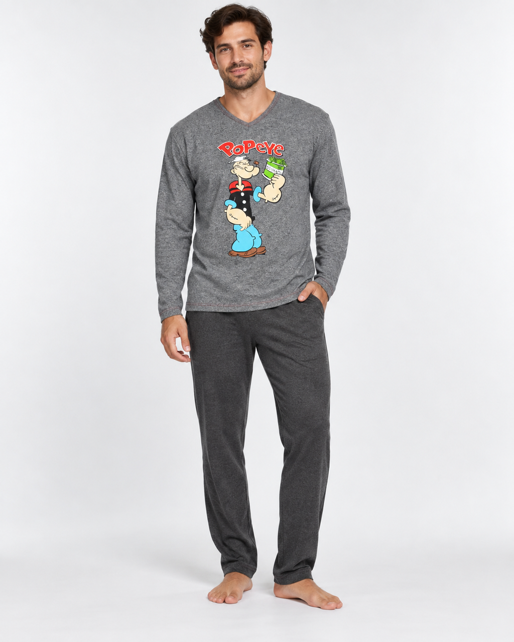 Pijama de hombre Dormen 100% algodón Popeye gris