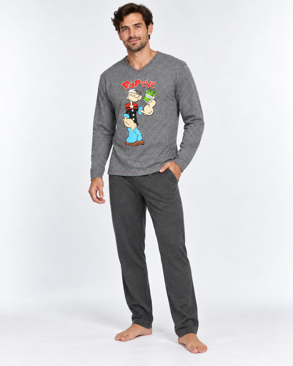 Pijama de hombre Dormen 100% algodón Popeye gris