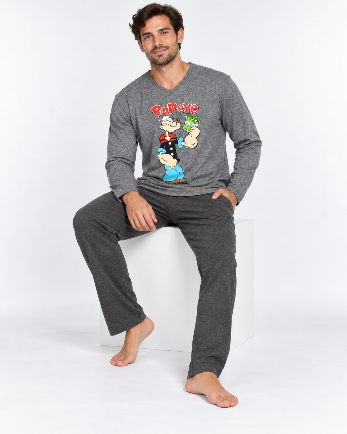Pijama de hombre Dormen 100% algodón Popeye gris