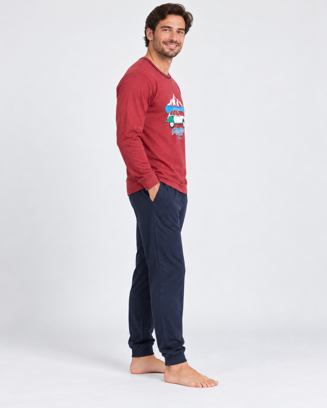 Pijama de hombre Adventure rojo y azul marino