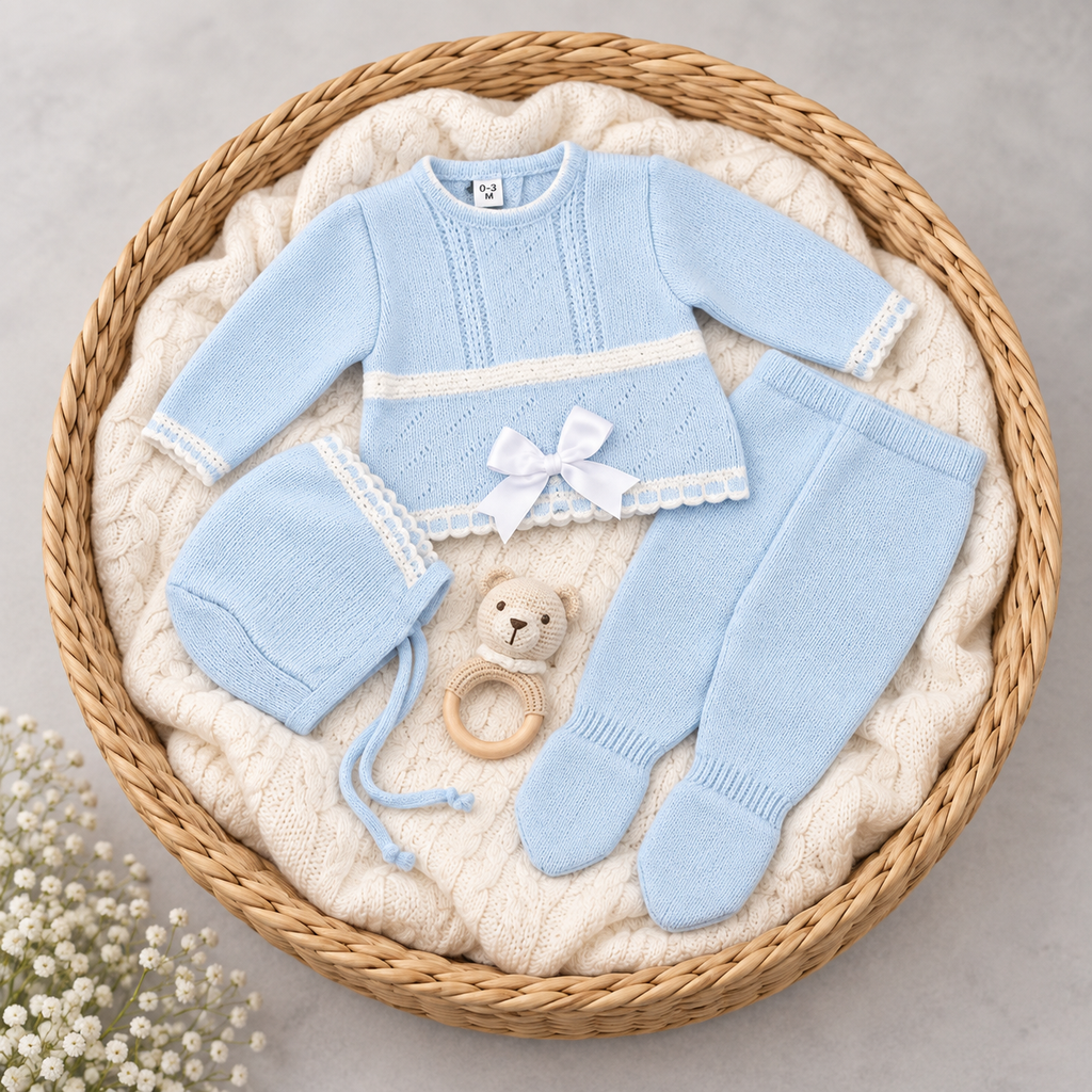 Conjunto de lana bebé La Casita de Pepito 3 piezas rosa