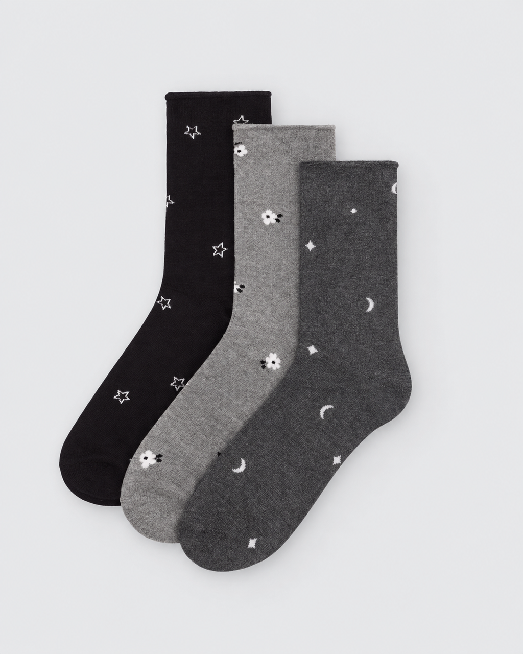 Pack 3 calcetines mujer sin puño negro y gris Ysabel Mora